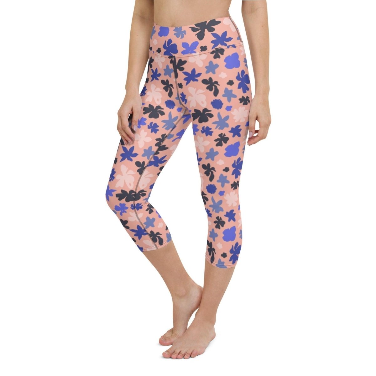 Pink Floral Women's High-Waisted Capri Yoga Pants | DEEAREST LTD