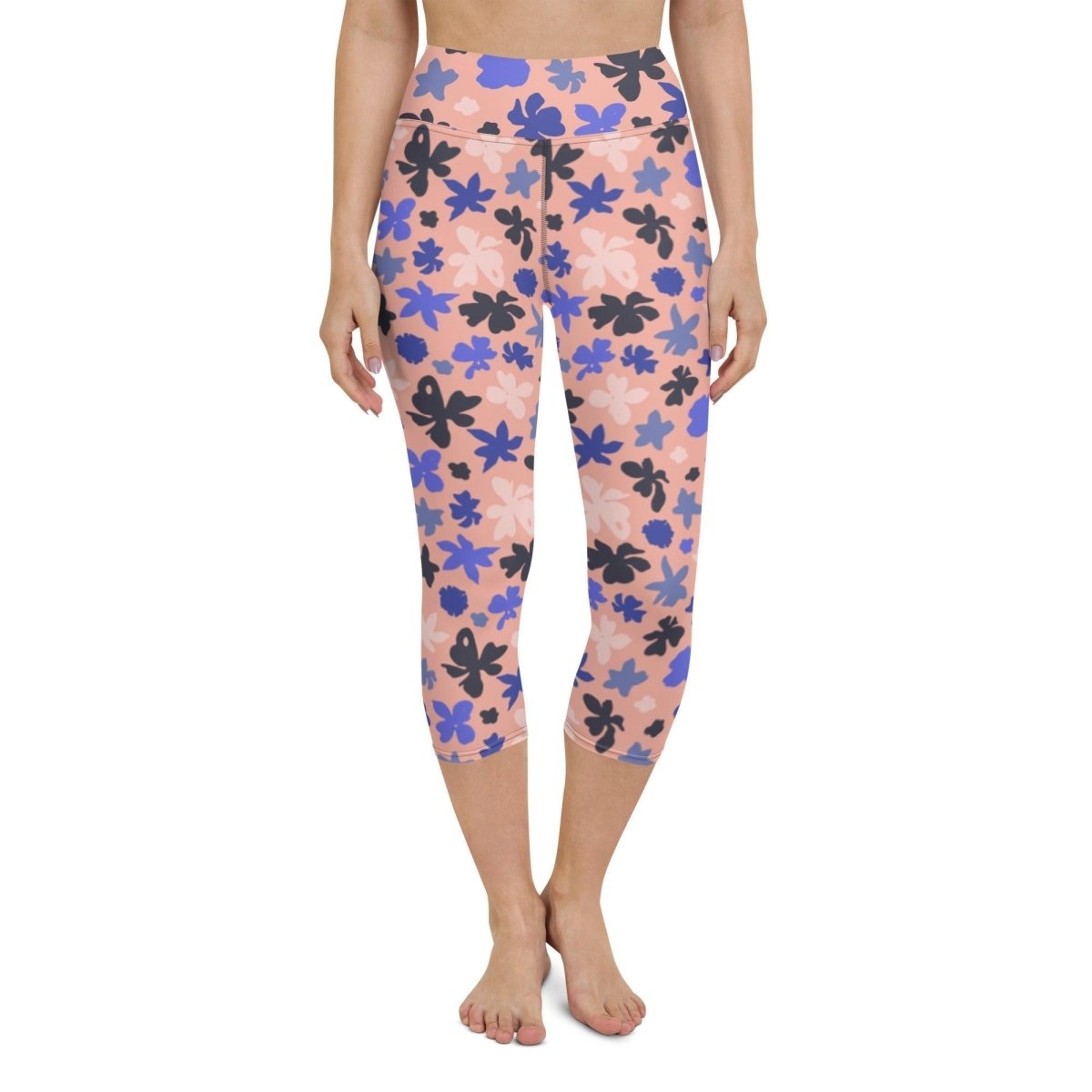 Pink Floral Women's High-Waisted Capri Yoga Pants | DEEAREST LTD