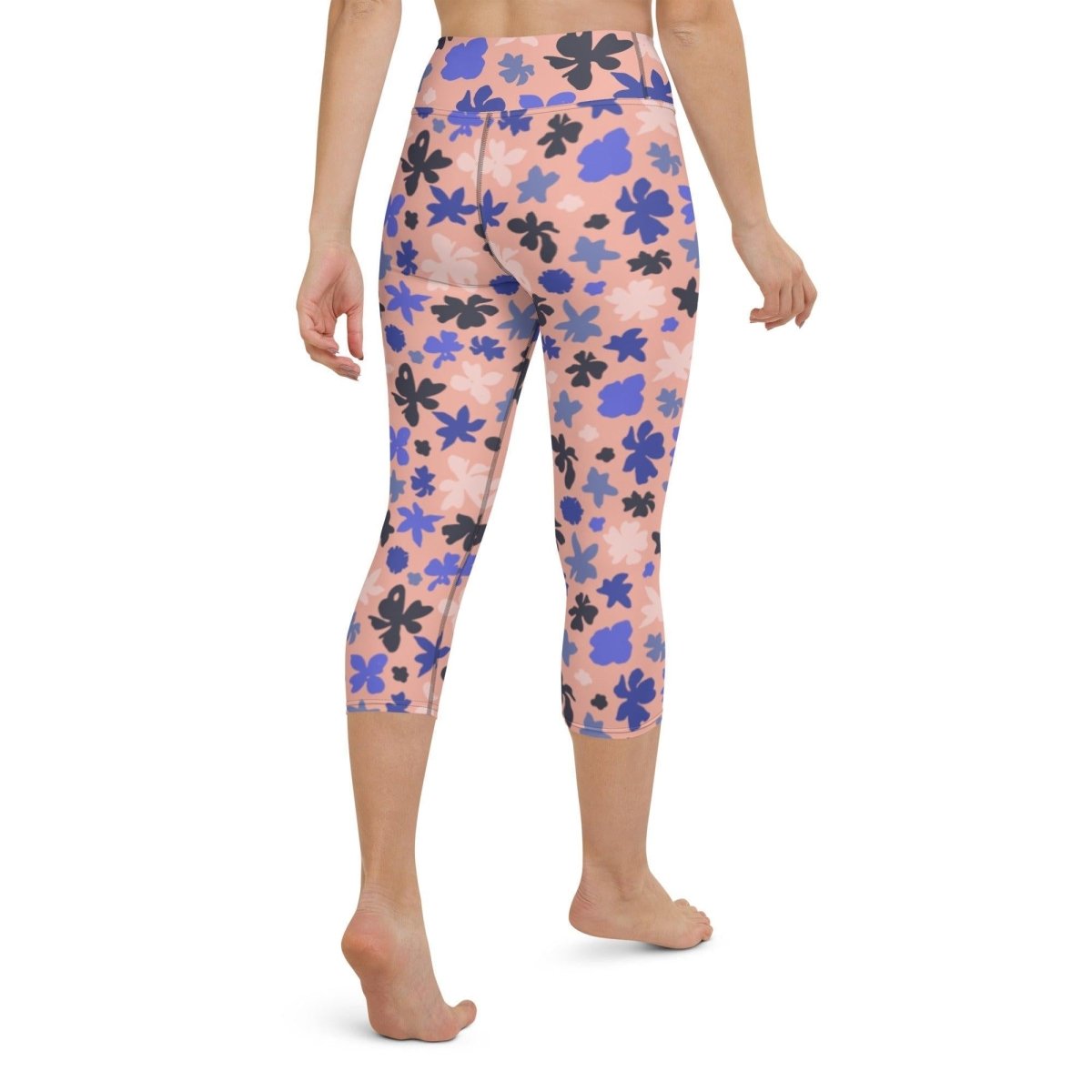 Pink Floral Women's High-Waisted Capri Yoga Pants | DEEAREST LTD