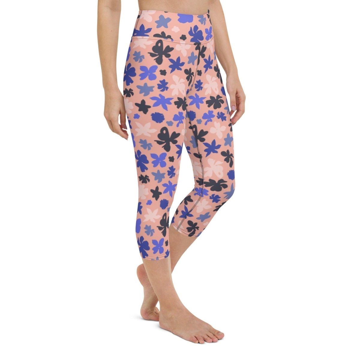 Pink Floral Women's High-Waisted Capri Yoga Pants | DEEAREST LTD