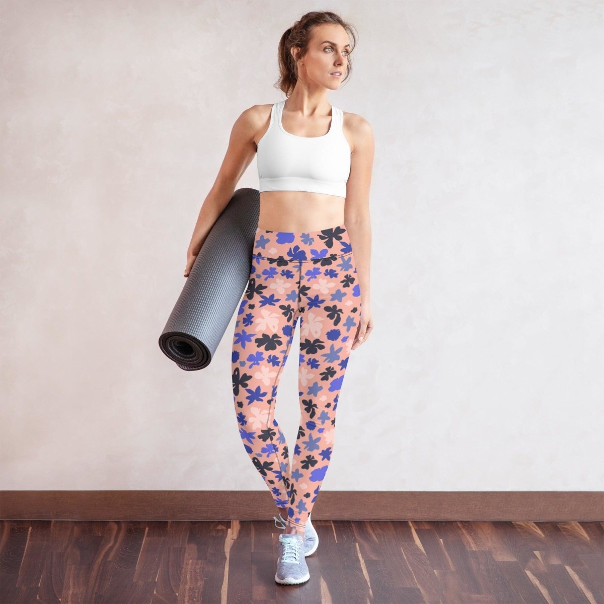 Pink Floral Women's High-Waisted Yoga Pants | DEEAREST LTD