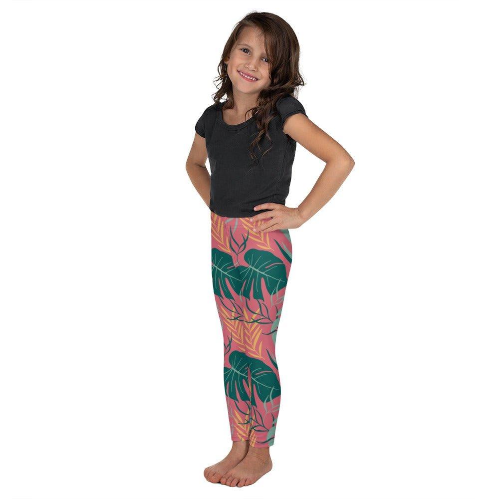 Pink Tropical Leaves Kid's Leggings | DEEAREST LTD