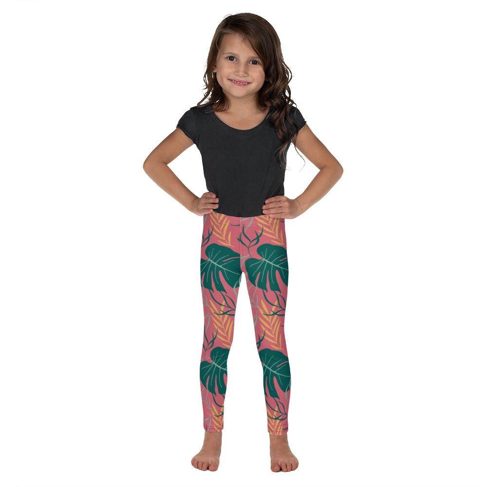 Pink Tropical Leaves Kid's Leggings | DEEAREST LTD