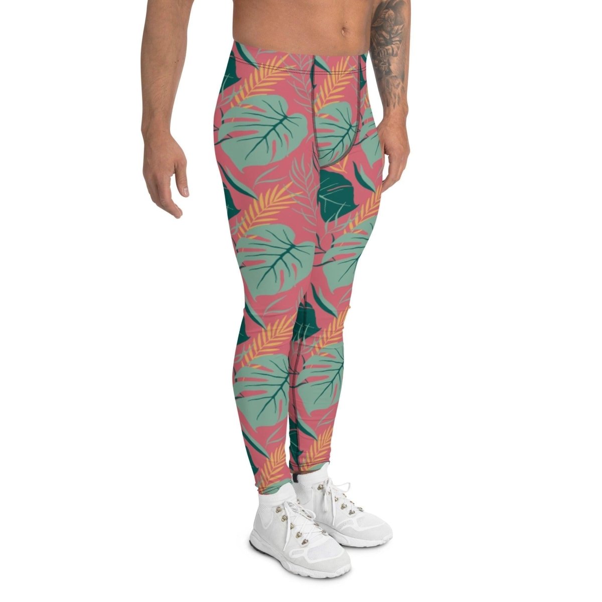 Pink Tropical Leaves Men's Leggings | DEEAREST LTD