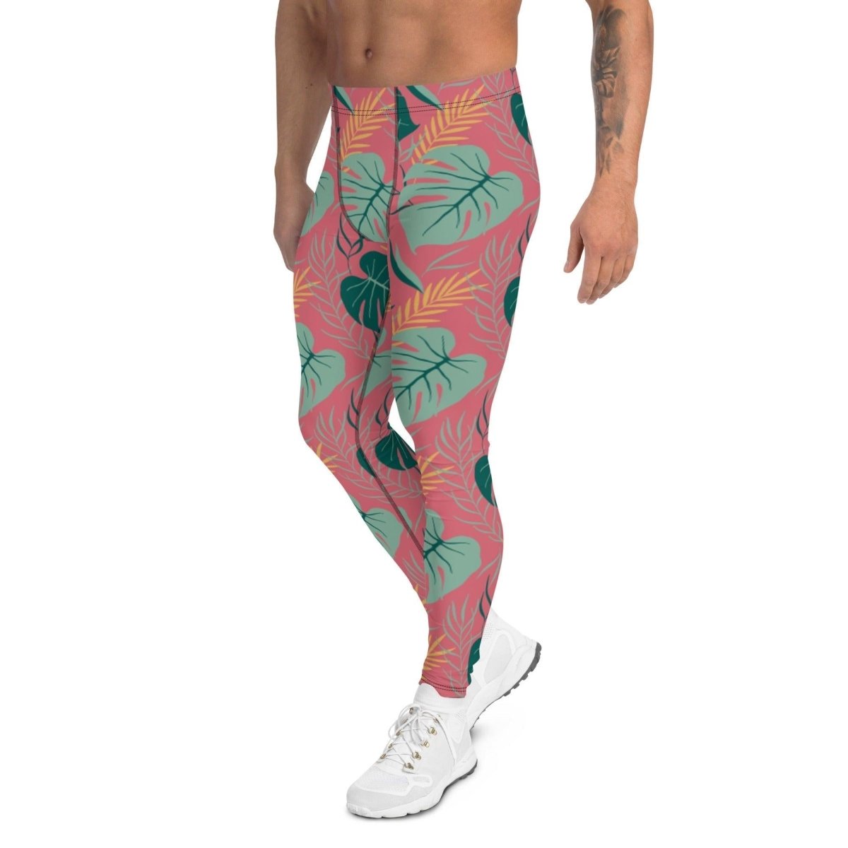 Pink Tropical Leaves Men's Leggings | DEEAREST LTD