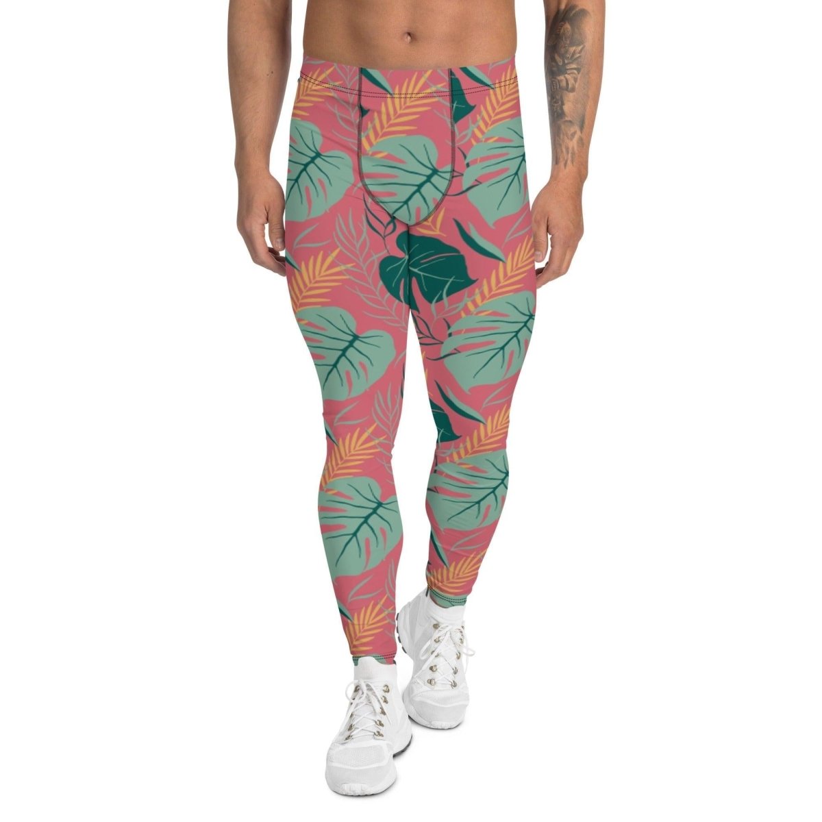 Pink Tropical Leaves Men's Leggings | DEEAREST LTD