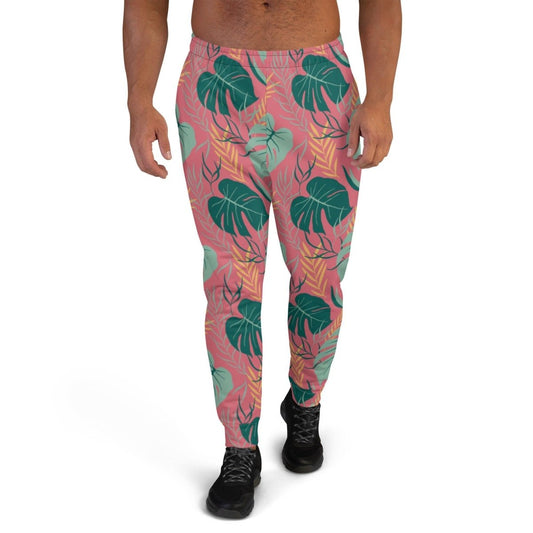 Pink Tropical Leaves Men's Street Joggers | DEEAREST LTD