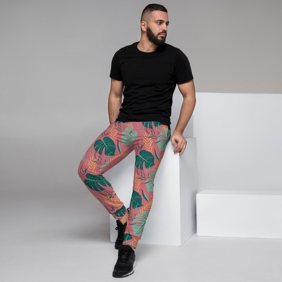 Pink Tropical Leaves Men's Street Joggers | DEEAREST LTD