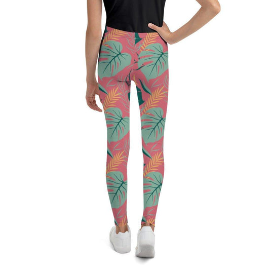 Pink Tropical Leaves Youth Leggings | DEEAREST LTD