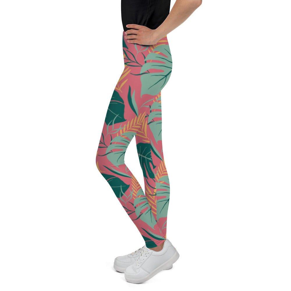 Pink Tropical Leaves Youth Leggings | DEEAREST LTD