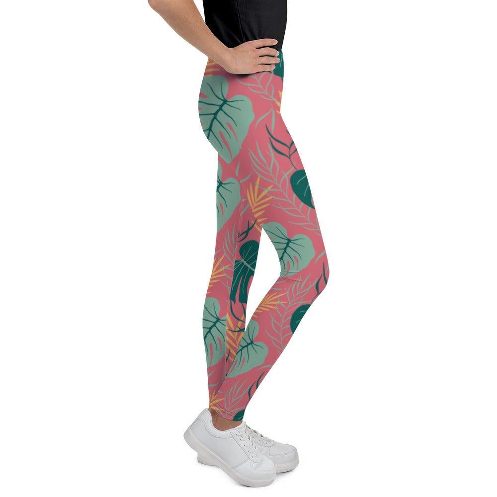 Pink Tropical Leaves Youth Leggings | DEEAREST LTD