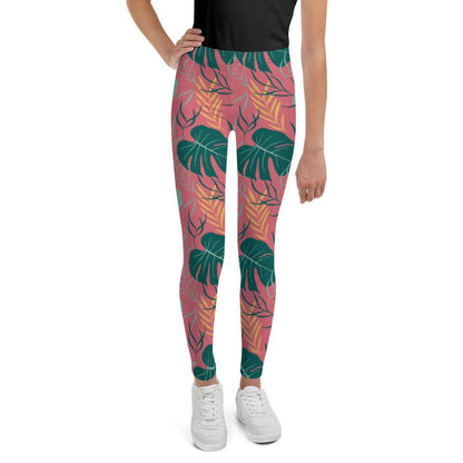 Pink Tropical Leaves Youth Leggings | DEEAREST LTD