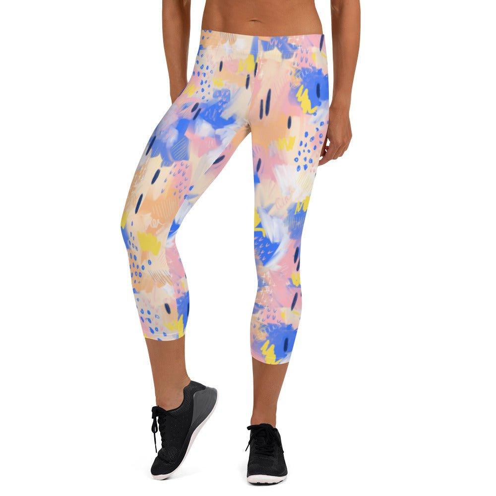 Purple and Pink Abstract Women's Capri Leggings | DEEAREST LTD