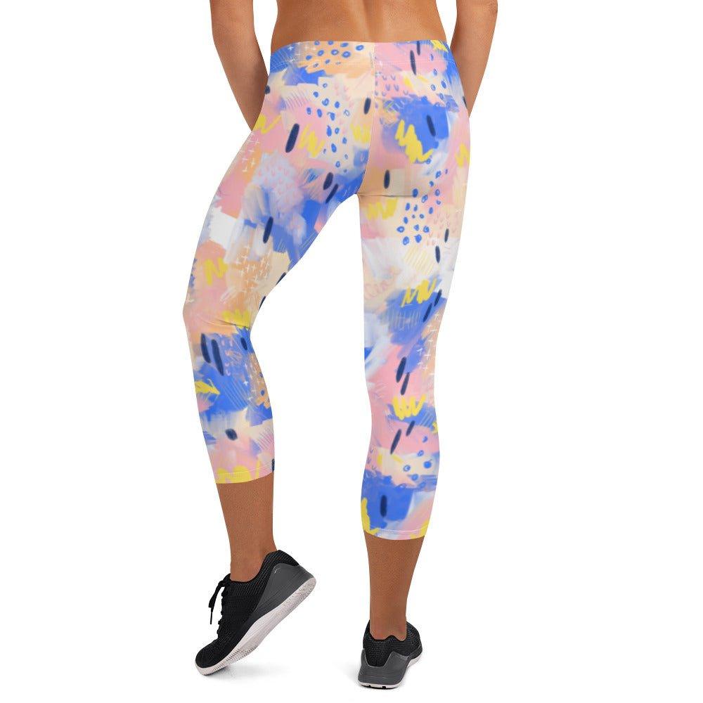 Purple and Pink Abstract Women's Capri Leggings | DEEAREST LTD