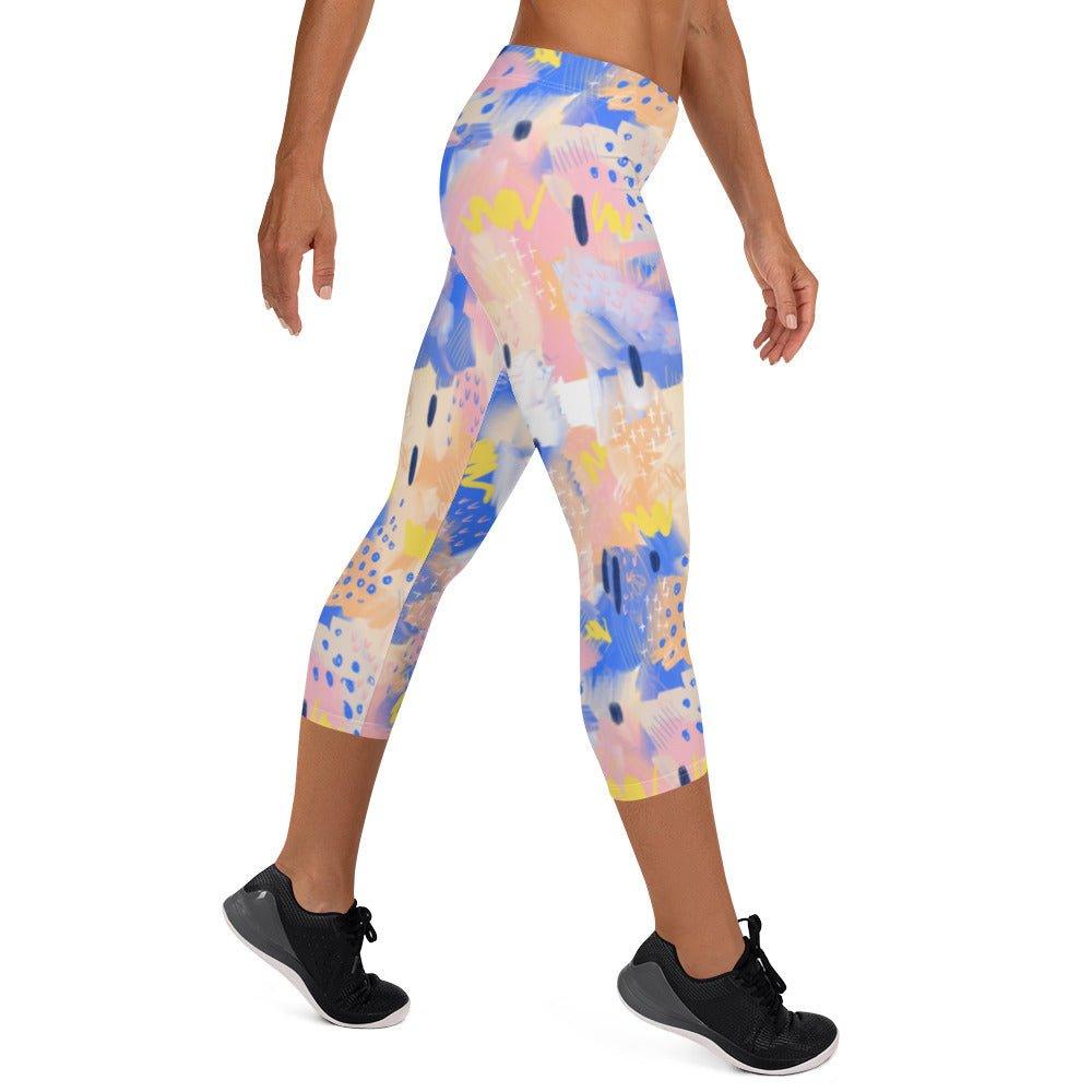 Purple and Pink Abstract Women's Capri Leggings | DEEAREST LTD