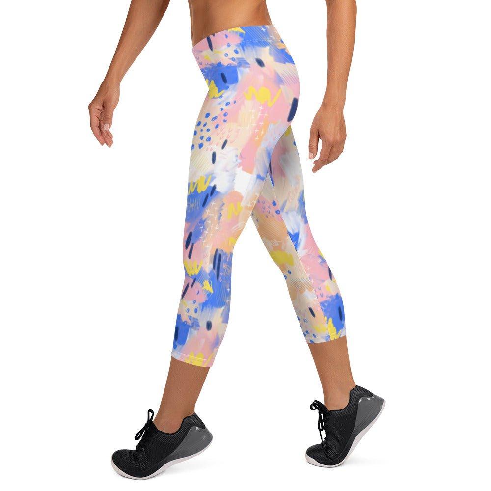 Purple and Pink Abstract Women's Capri Leggings | DEEAREST LTD