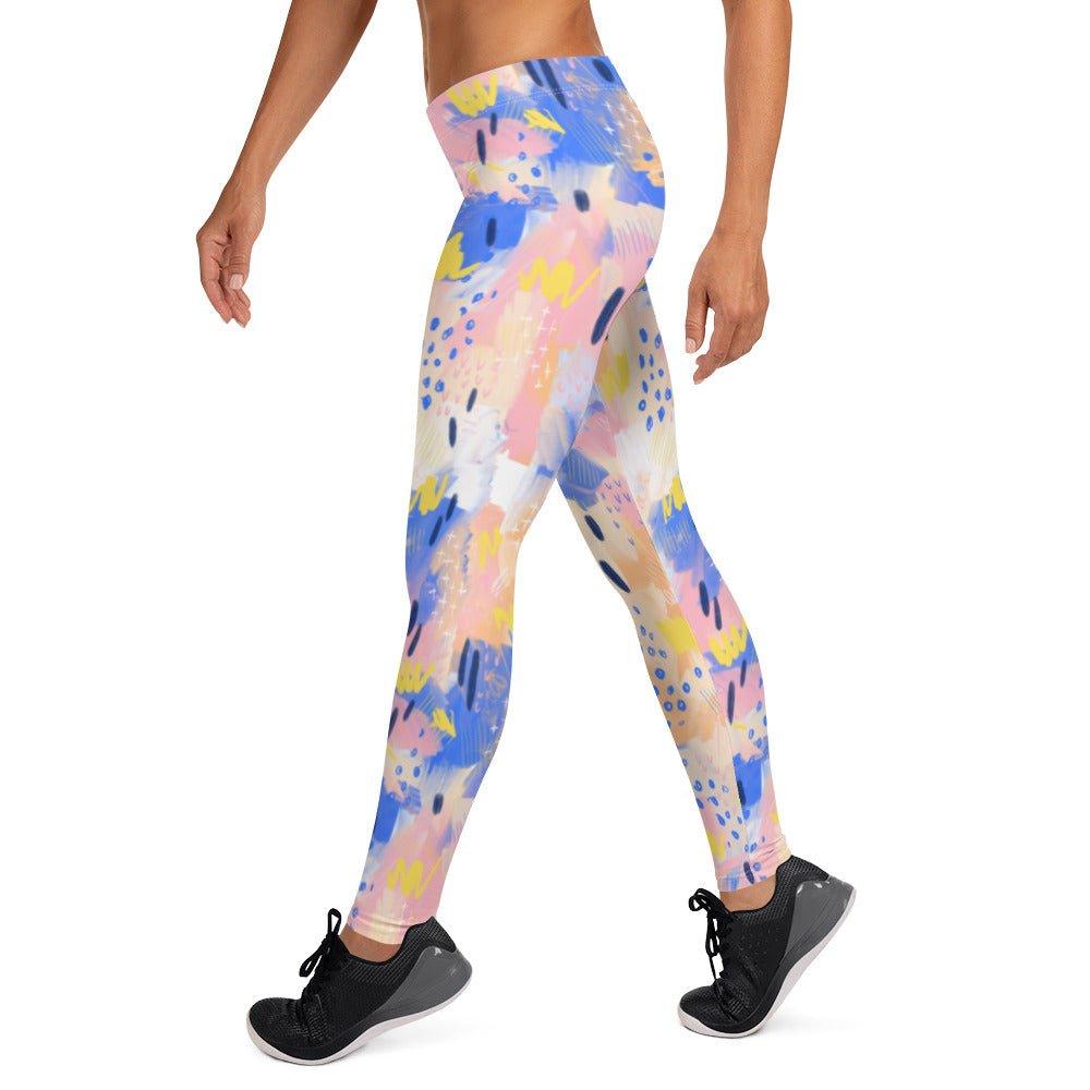 Purple and Pink Abstract Women's Mid-Rise Leggings | DEEAREST LTD