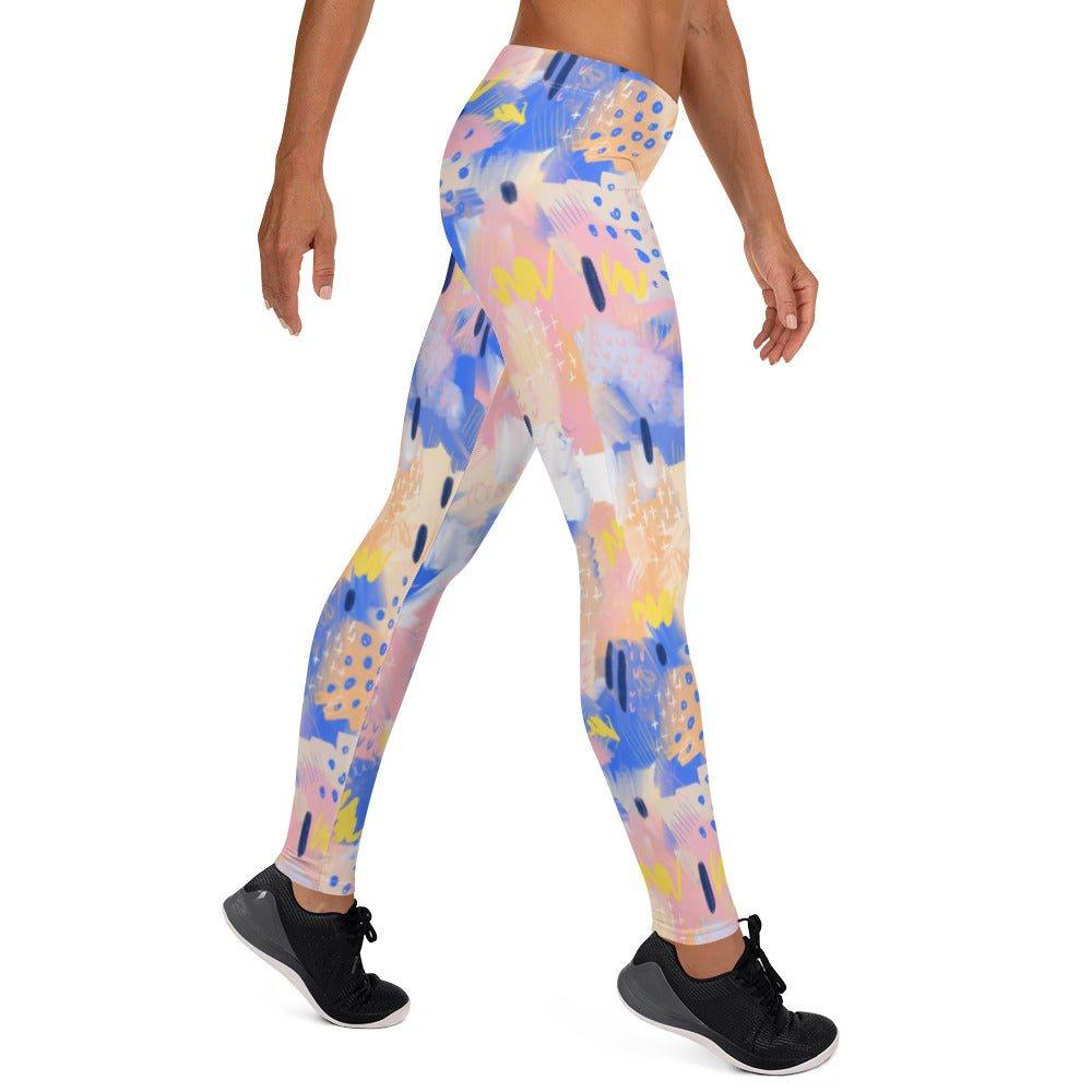 Purple and Pink Abstract Women's Mid-Rise Leggings | DEEAREST LTD