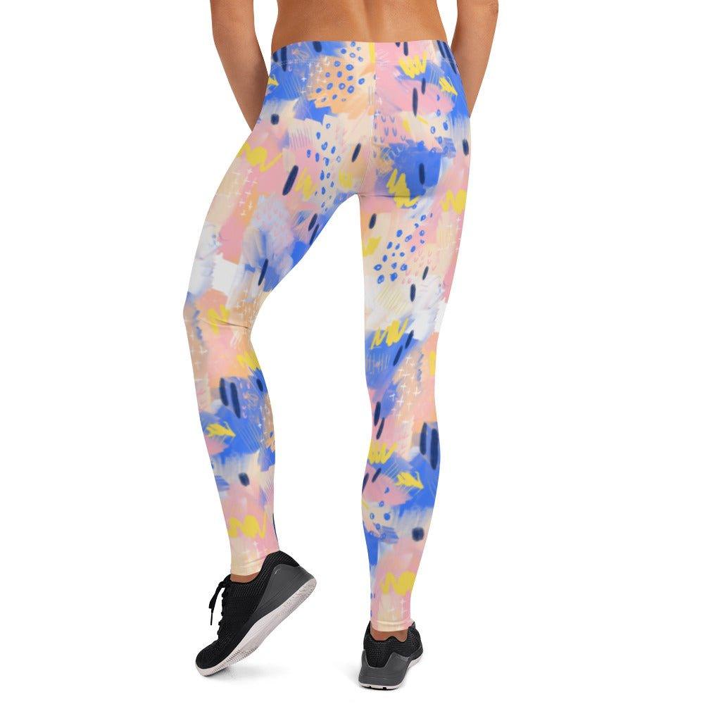 Purple and Pink Abstract Women's Mid-Rise Leggings | DEEAREST LTD