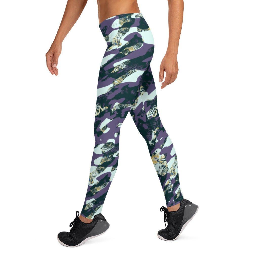 Purple Camouflage Women's Mid-Rise Leggings | DEEAREST LTD