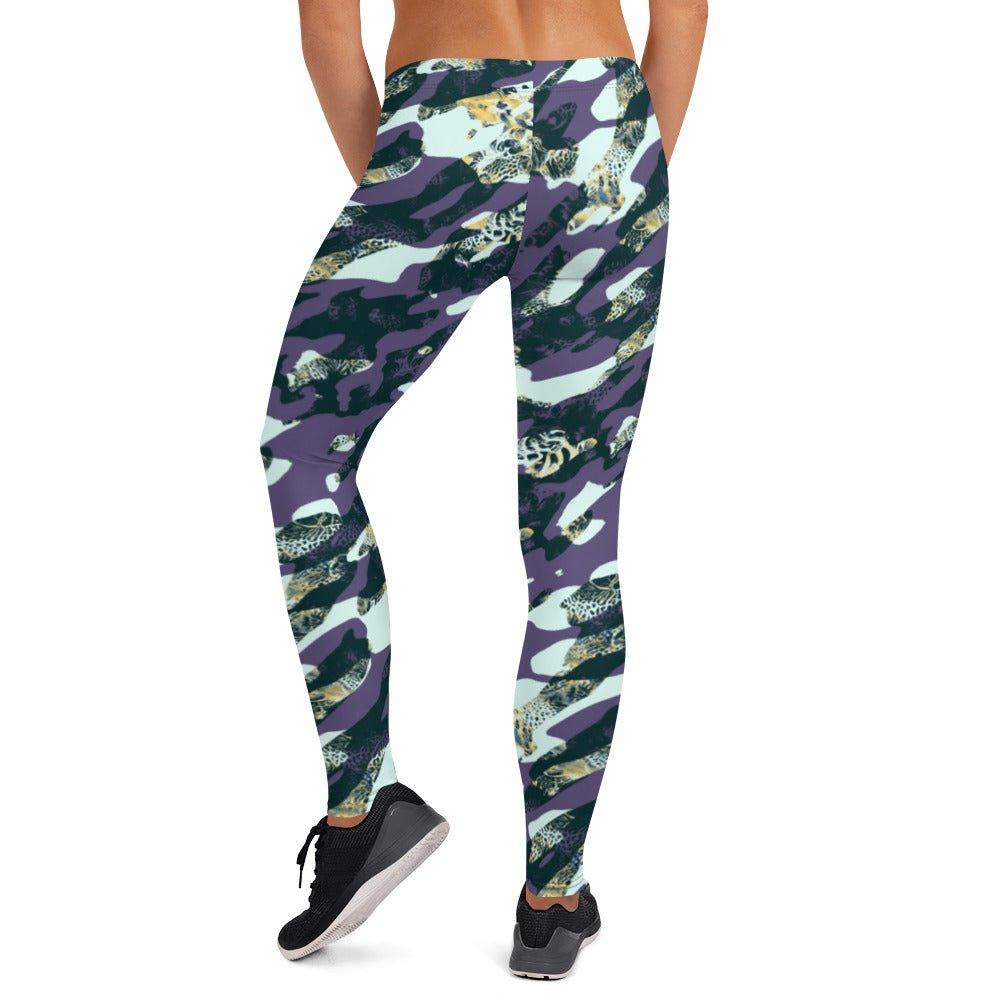 Purple Camouflage Women's Mid-Rise Leggings | DEEAREST LTD