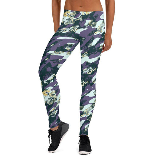 Purple Camouflage Women's Mid-Rise Leggings | DEEAREST LTD