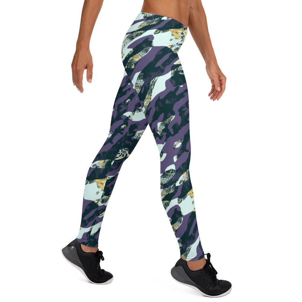 Purple Camouflage Women's Mid-Rise Leggings | DEEAREST LTD