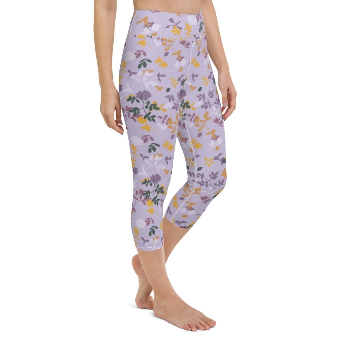 Purple Floral Women's Capri Yoga Pants | DEEAREST LTD