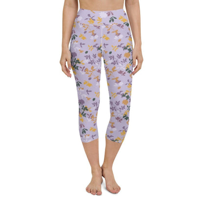 Purple Floral Women's Capri Yoga Pants | DEEAREST LTD