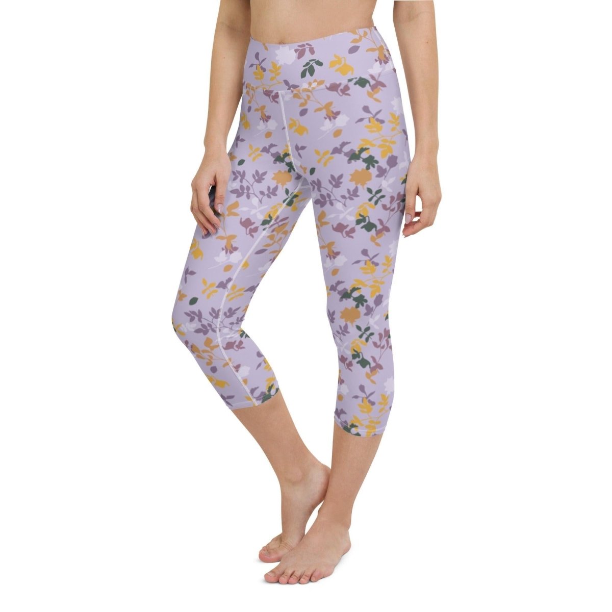 Purple Floral Women's Capri Yoga Pants | DEEAREST LTD