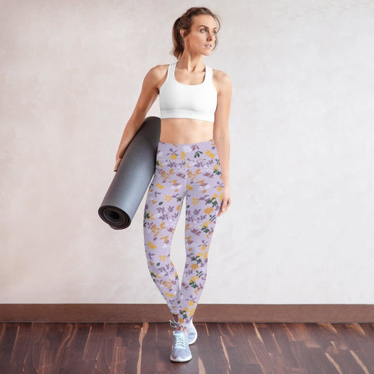 Purple Floral Women's High-Waisted Yoga Pants | DEEAREST LTD