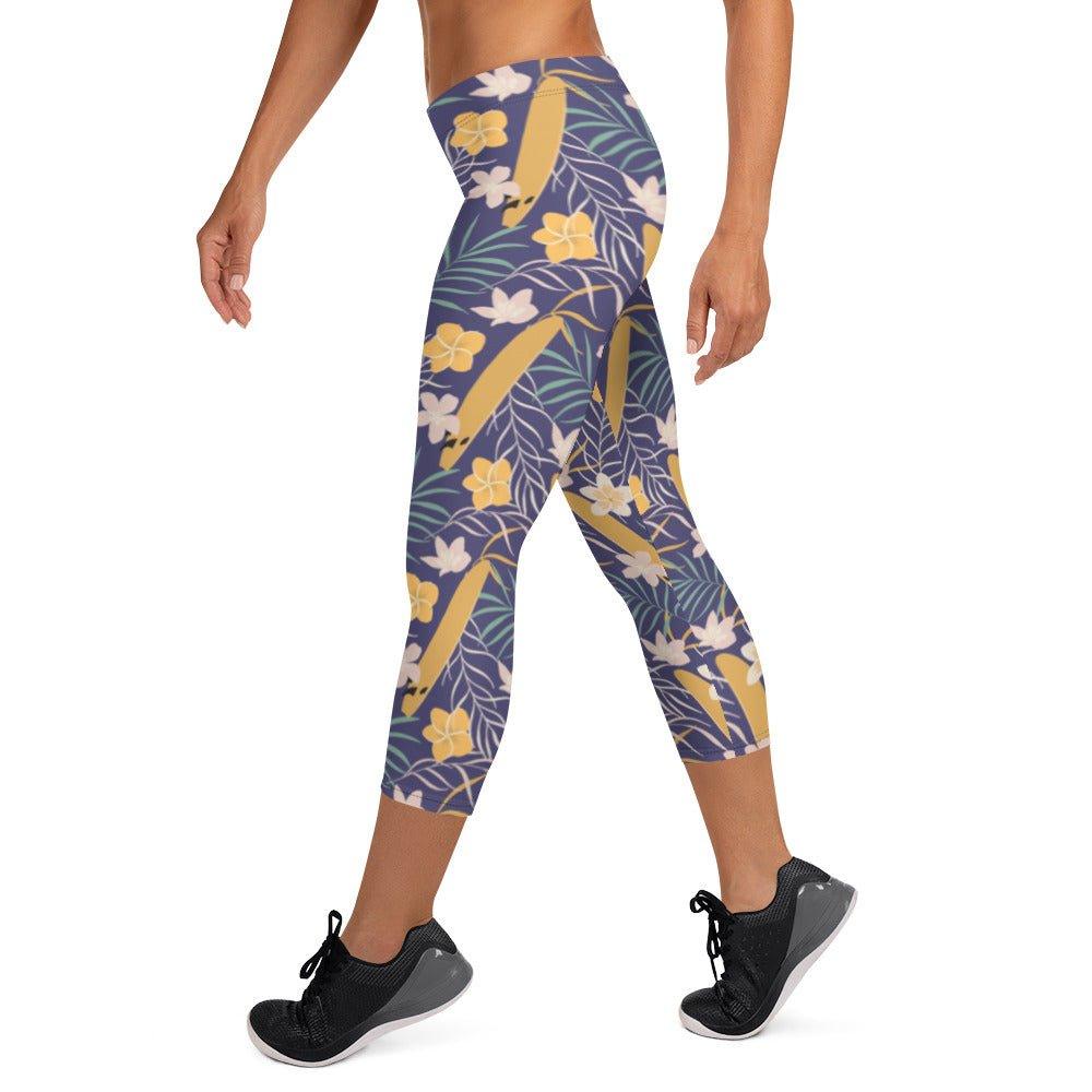 Purple Tropical Flower Women's Capri Leggings | DEEAREST LTD