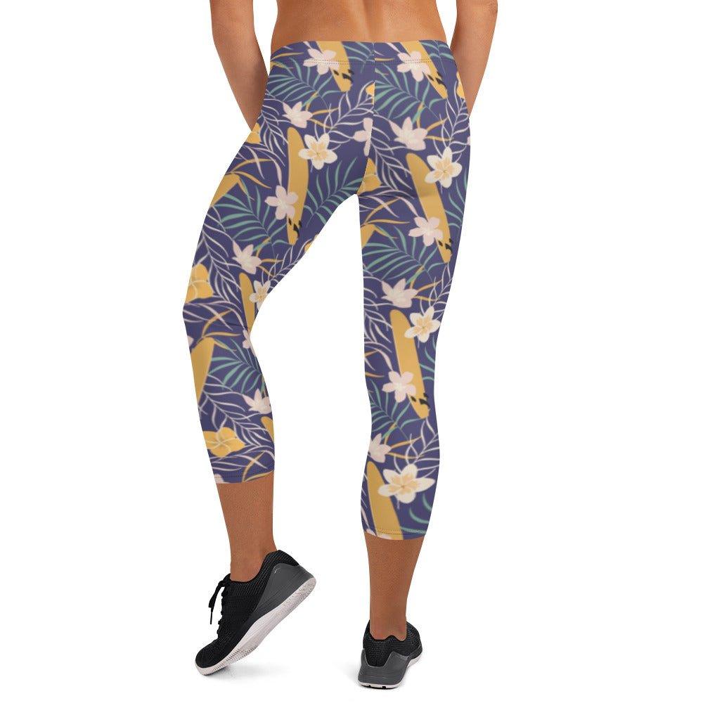 Purple Tropical Flower Women's Capri Leggings | DEEAREST LTD