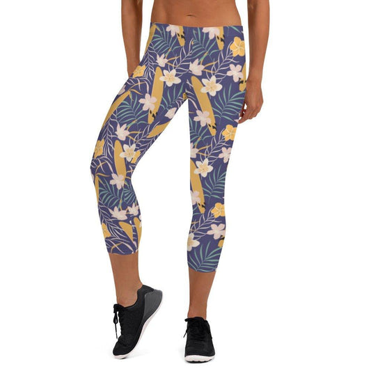 Purple Tropical Flower Women's Capri Leggings | DEEAREST LTD