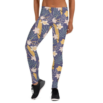 Purple Tropical Flower Women's Mid-Rise Leggings | DEEAREST LTD