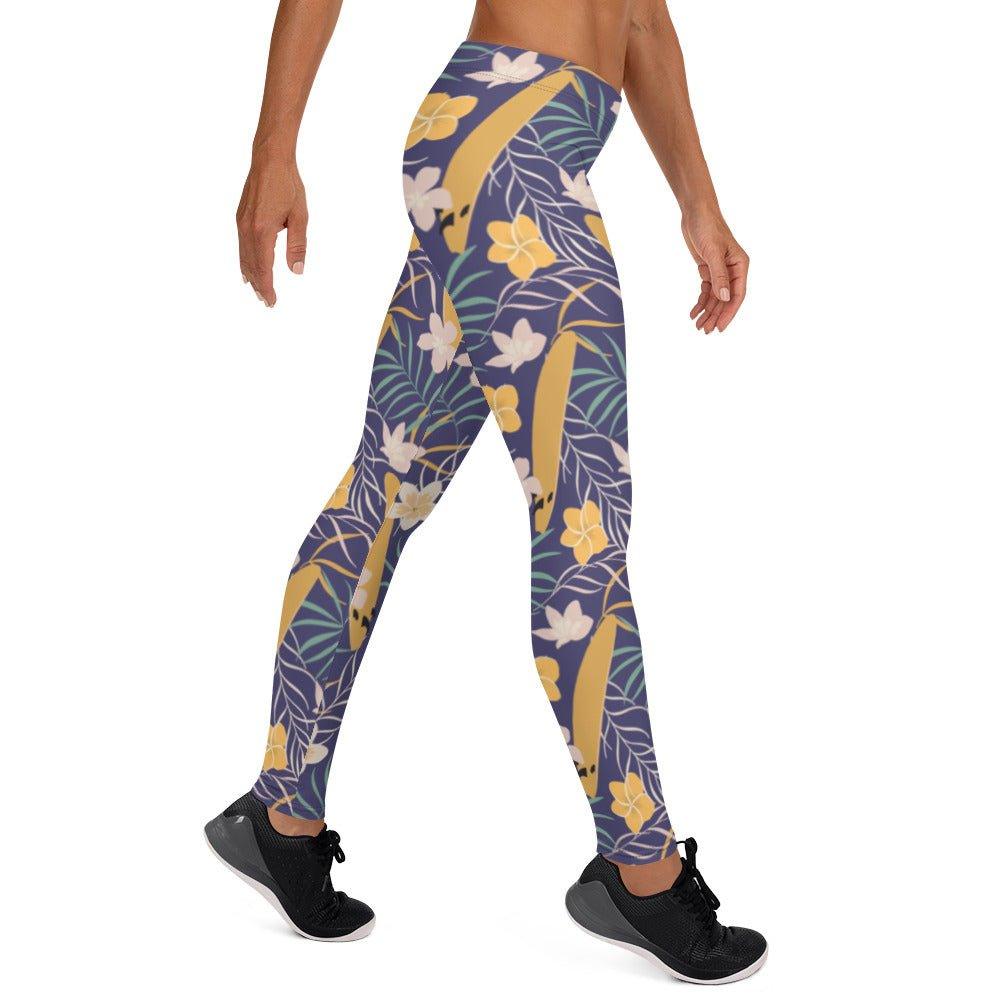 Purple Tropical Flower Women's Mid-Rise Leggings | DEEAREST LTD