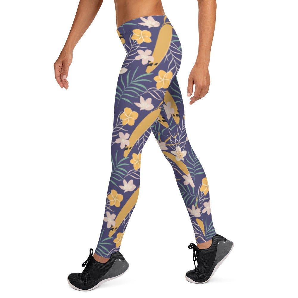 Purple Tropical Flower Women's Mid-Rise Leggings | DEEAREST LTD