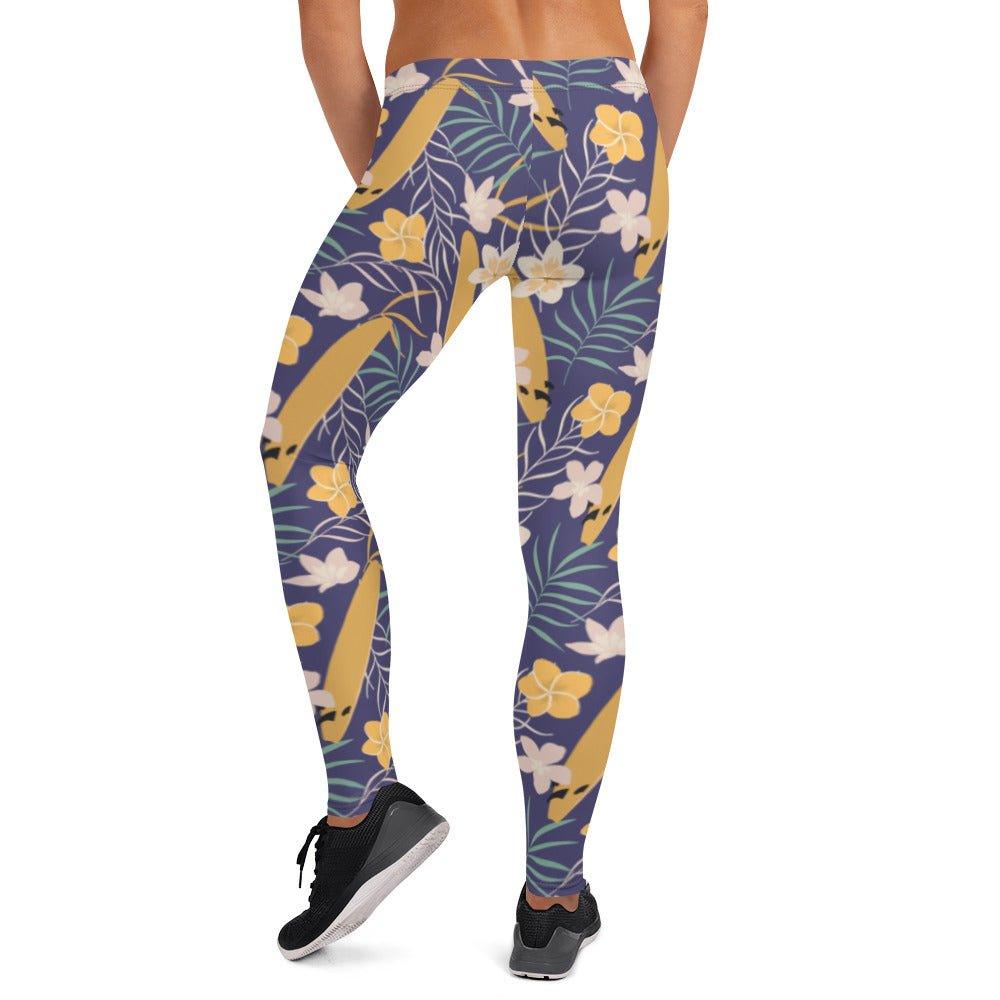 Purple Tropical Flower Women's Mid-Rise Leggings | DEEAREST LTD