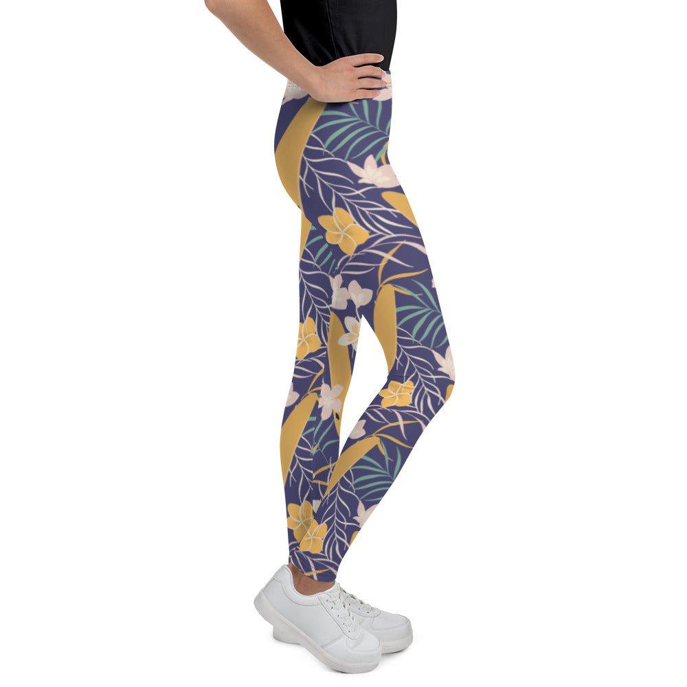 Purple Tropical Flower Youth Leggings | DEEAREST LTD