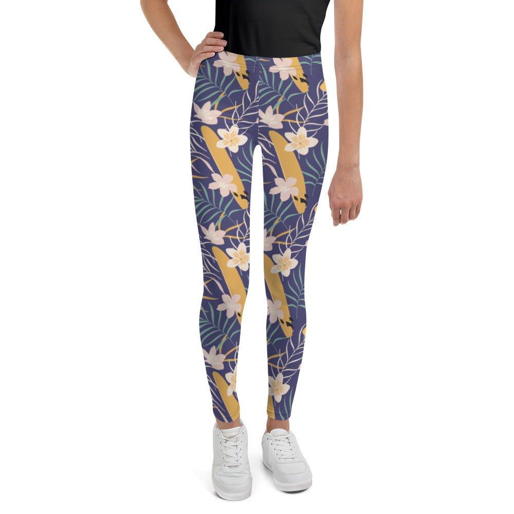 Purple Tropical Flower Youth Leggings | DEEAREST LTD