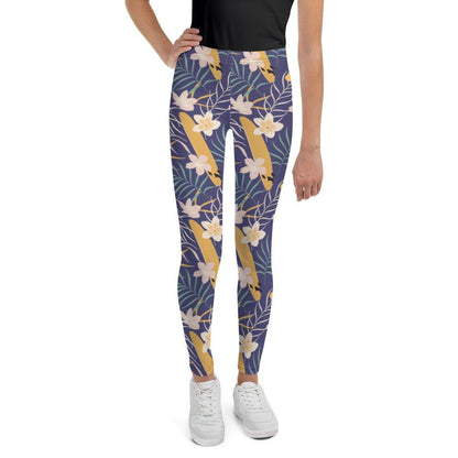 Purple Tropical Flower Youth Leggings | DEEAREST LTD