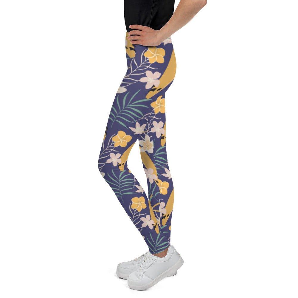 Purple Tropical Flower Youth Leggings | DEEAREST LTD