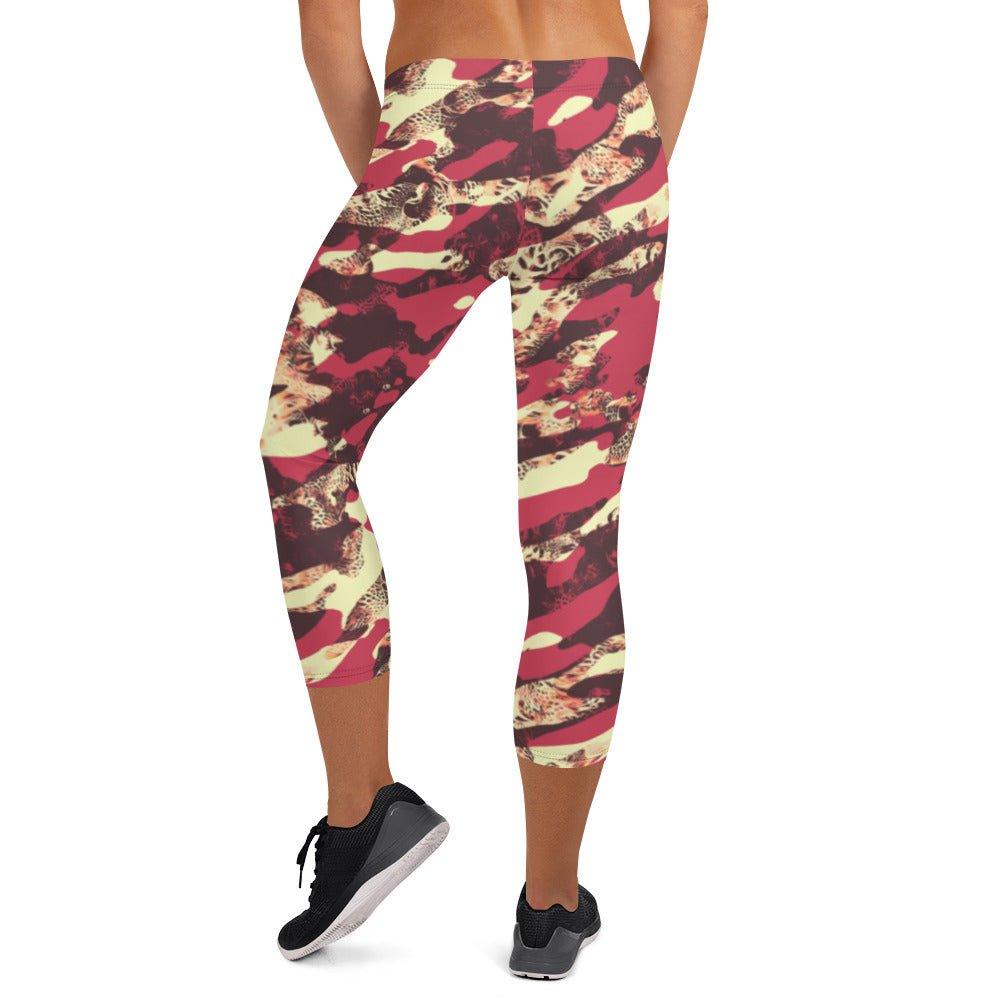 Red Camouflage Women's Capri Leggings | DEEAREST LTD