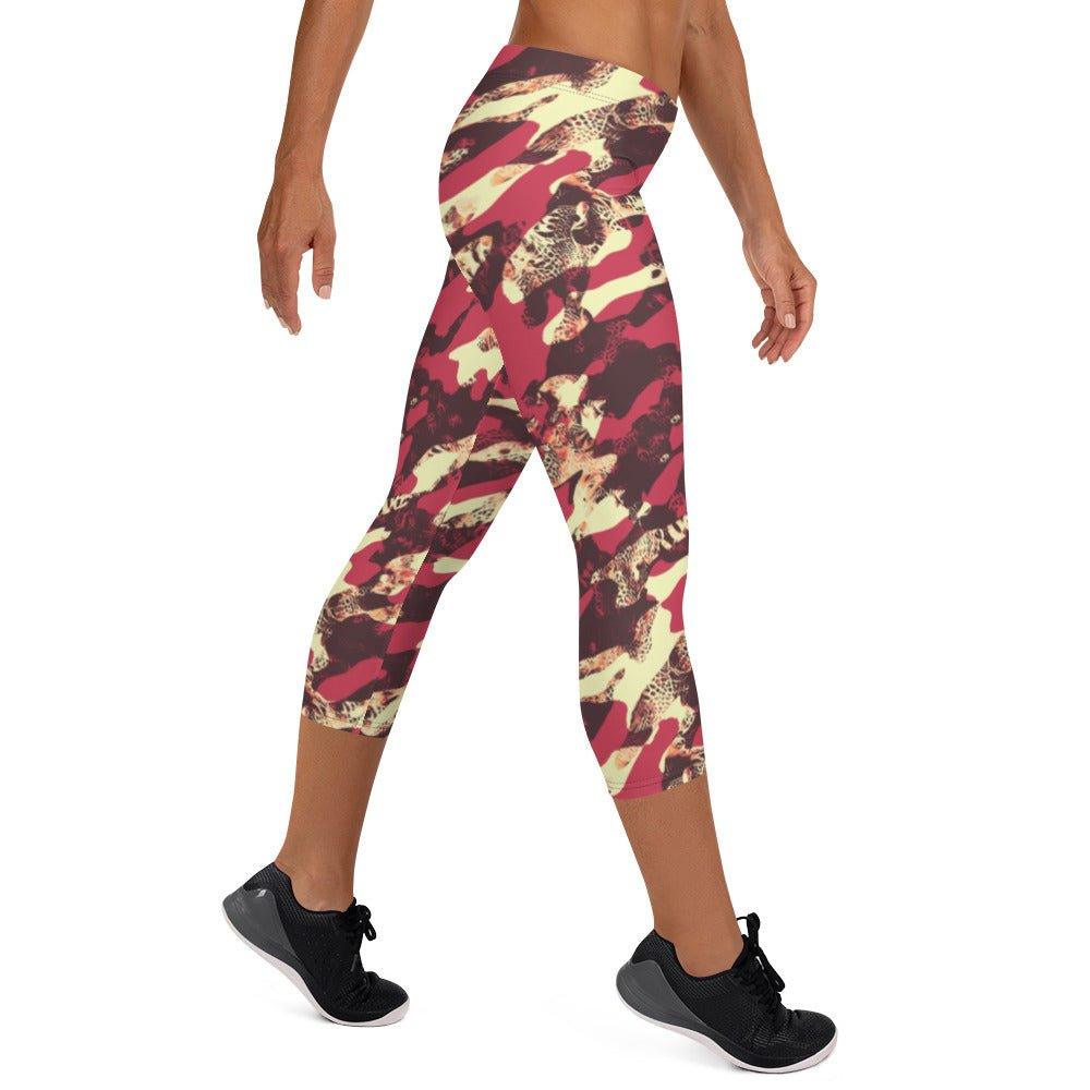 Red Camouflage Women's Capri Leggings | DEEAREST LTD