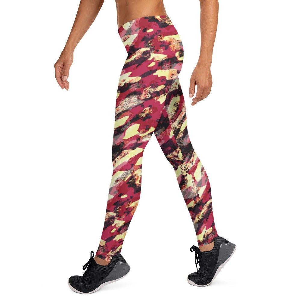 Red Camouflage Women's Mid-Rise Leggings | DEEAREST LTD