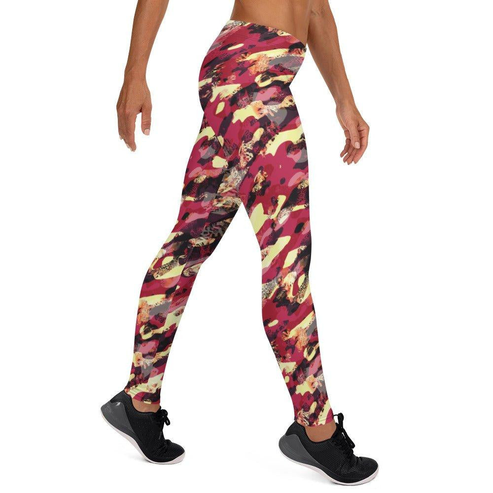 Red Camouflage Women's Mid-Rise Leggings | DEEAREST LTD