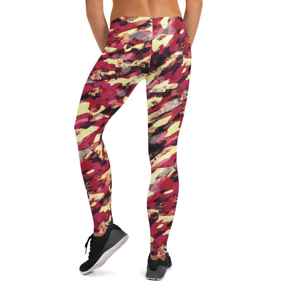 Red Camouflage Women's Mid-Rise Leggings | DEEAREST LTD