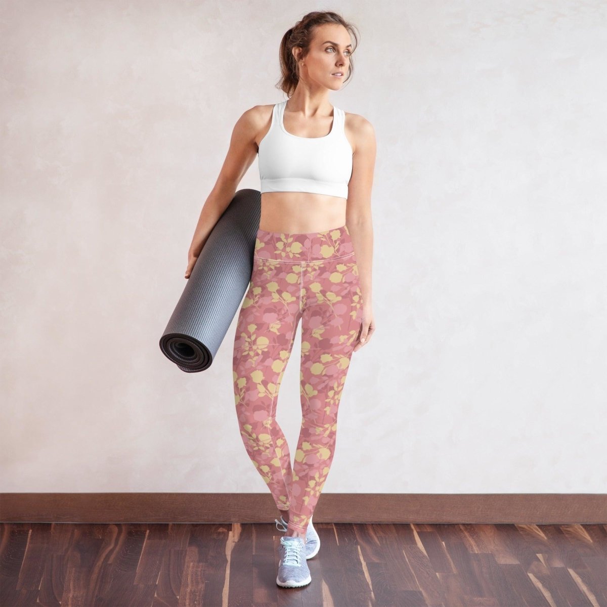 Rosy Floral Women's High-Waisted Yoga Pants | DEEAREST LTD