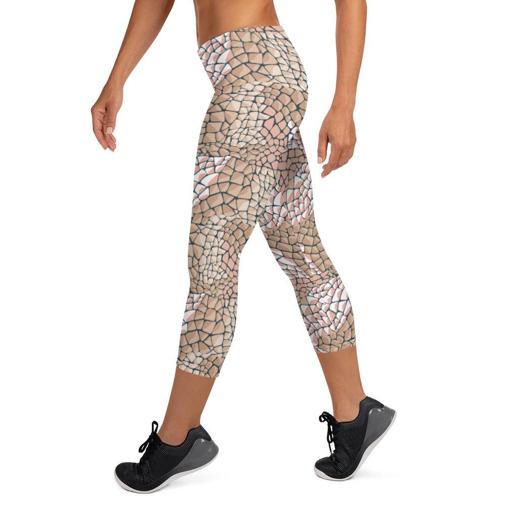 Tan Animal Print Women's Capri Leggings | DEEAREST LTD