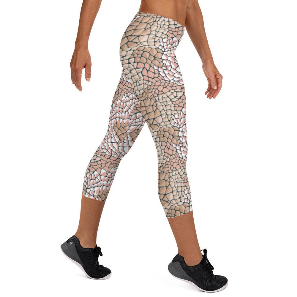 Tan Animal Print Women's Capri Leggings | DEEAREST LTD